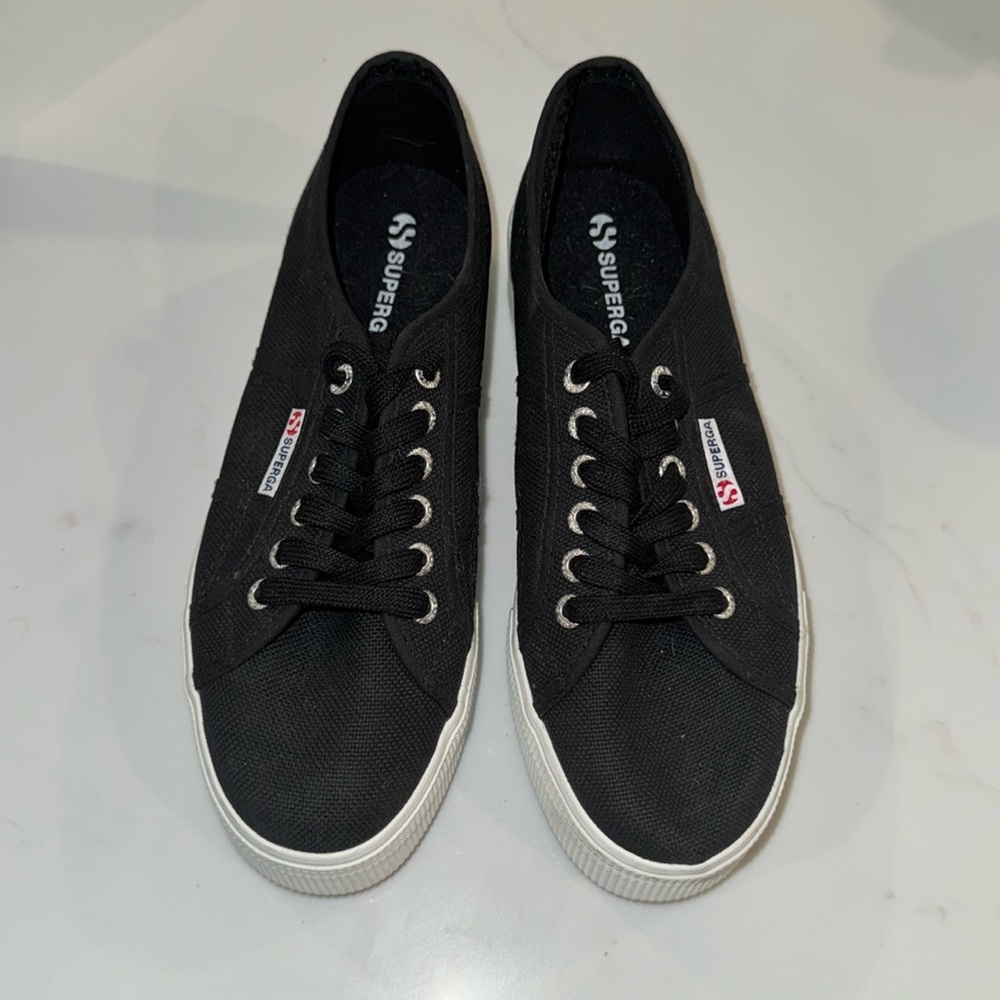 Superga Classic Black Lace-Up Sneakers
